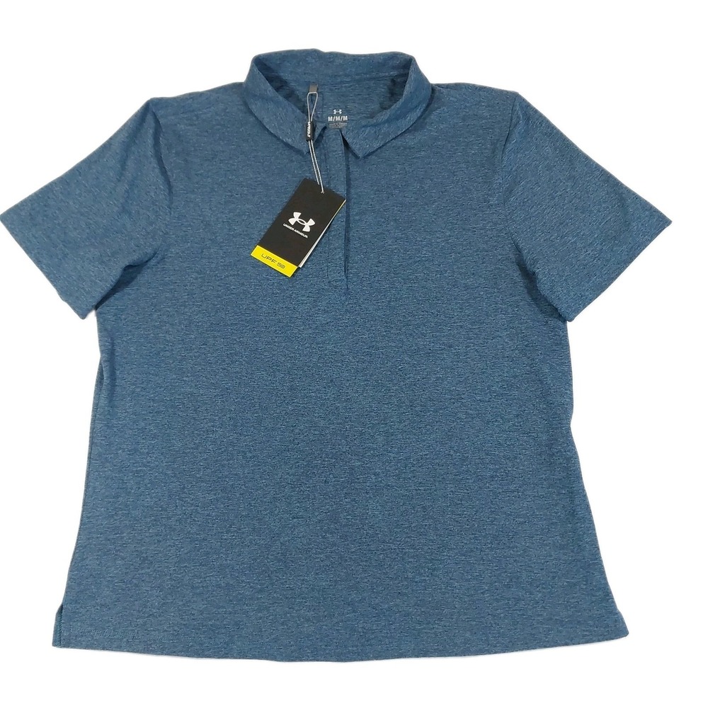 Under Armour Polo Shirt Womens Medium Golf UPF 50+ Anti‎ Odor Performance Navy